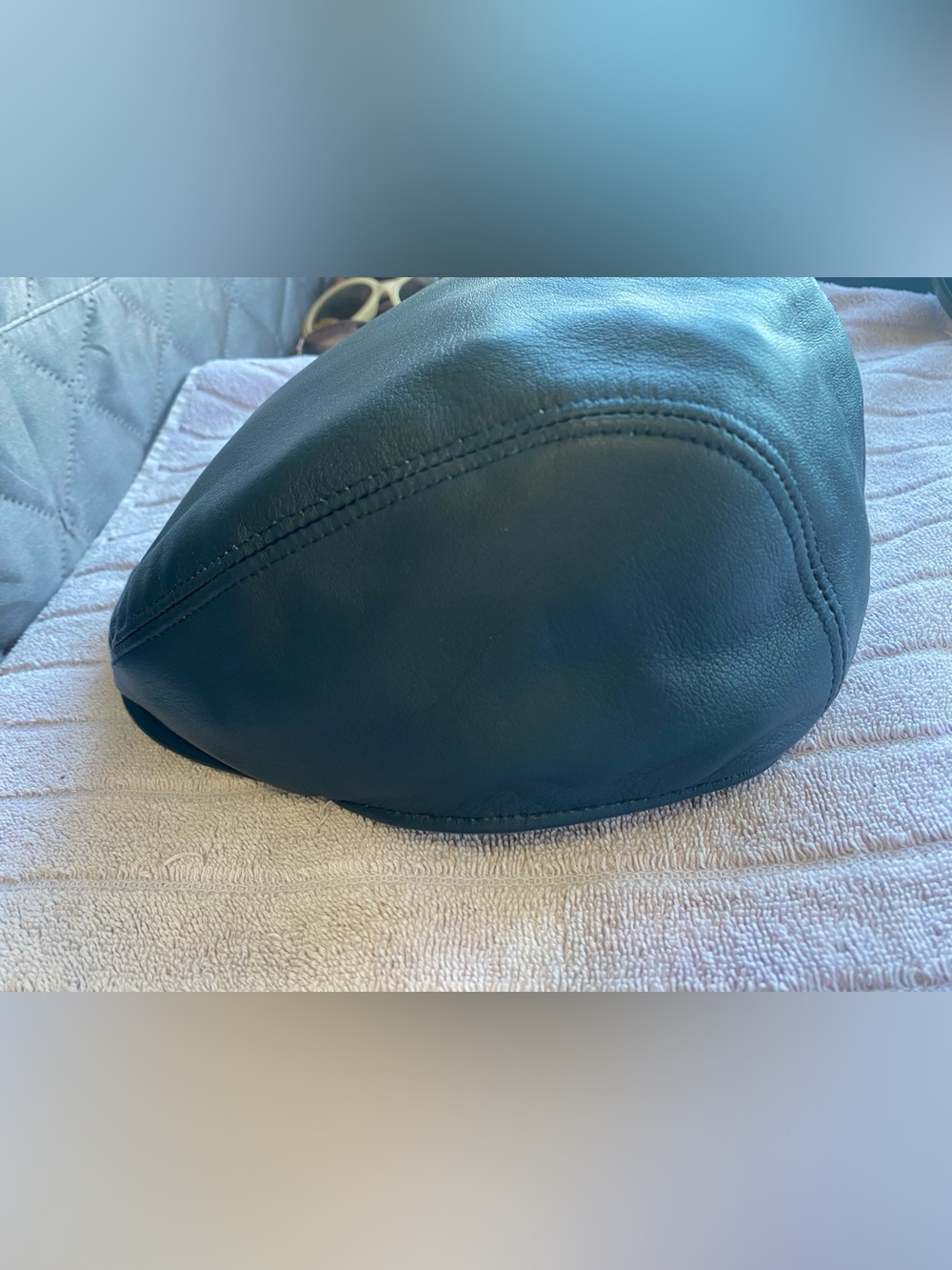 Men's Blue Leather Flat Cap - Size 59 Large Ivy Cabbie Driving Hat